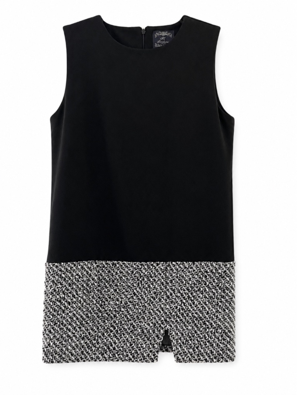 Hi Sunshine Black Sleeveless Tweed Hem Shift Dress Size M